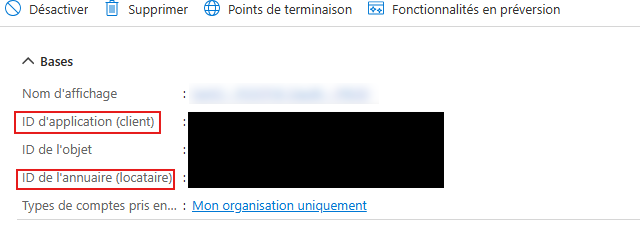 Informations d&rsquo;identifiants client et tenant