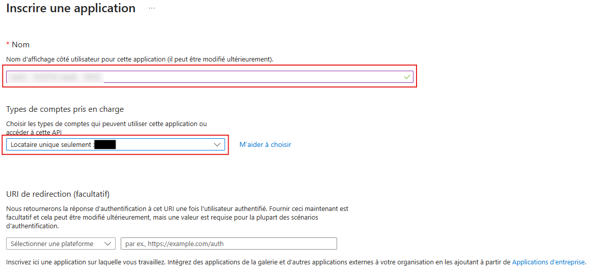 Nouvelle inscription d&rsquo;application dans Entra ID