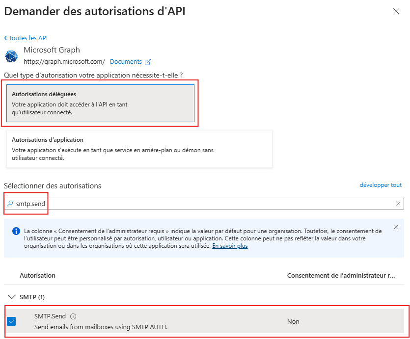 Ajouter l&rsquo;autorisation SMTP.Send